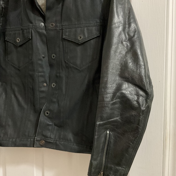 Men’s Gap En Noir Waxed Denim and Leather Biker Jacket, Large - Picture 4 of 9